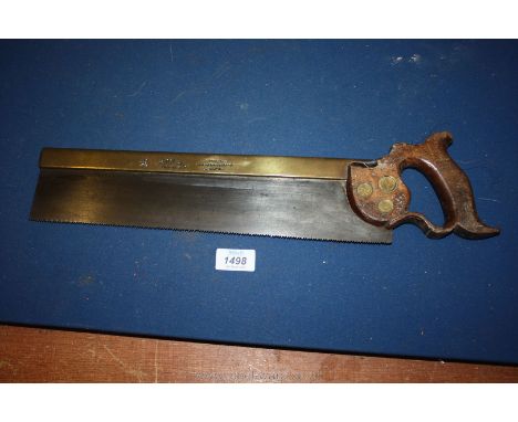 A heavy brass backed tenon saw by R. GROVES &amp; SONS, SHEFFIELD" - "SILVER STEEL ELASTIC SPRING TEMPER WARRANTED", the fitt