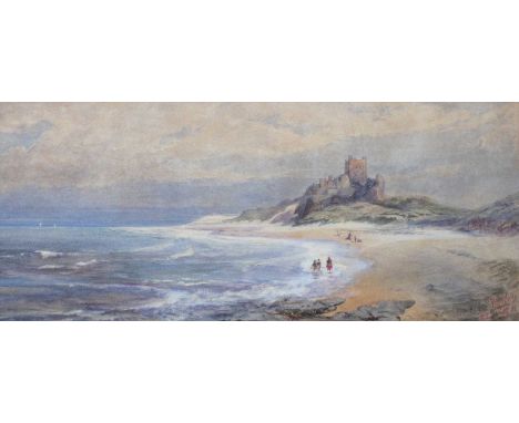 Edwin Moore (1813-1893) "Bambro" View of Bamborough Castle and Beach Indistinctly signed, inscribed and dated (18)85, exhibit