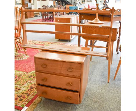 An Ercol Light Elm Bedside Chest of Drawers, 48cm by 45cm by 53cm, together with a two tier plate rack (2)Minor, scuffs, scra