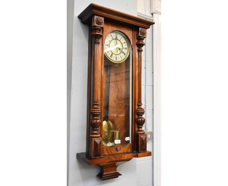 A Vienna Type Double Weight Driven Wall Clock, circa 1890, 99cm highVienna TypeEbonised surfaces are rubbed in parts, case wi