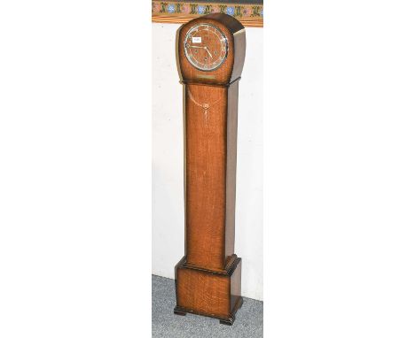 A Smith's Oak Veneered Small Longcase Clock, circular dial, triple train movement, bearing presentation plaque, 128cm highCas