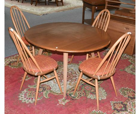 An Ercol Light Elm Drop Leaf Table, 124cm by 112cm by 71cm; together with a set of four matching chairs,Table - Top is slight