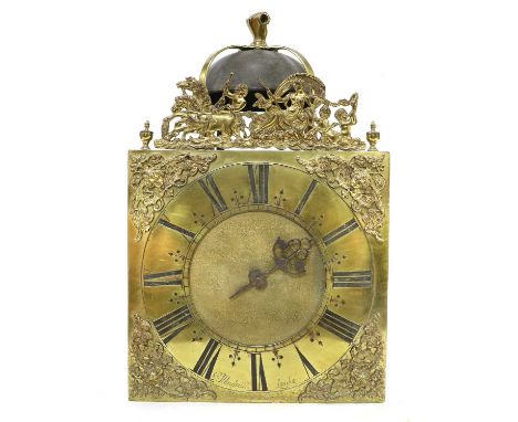 An Early 18th Century Brass 10-Inch Dial Single Handed Striking Lantern Clock, signed J Windmills, London, circa 1705, 10-inc