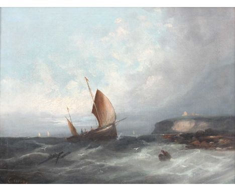 British School (Later 19th Century)Shipping in choppy waters, probably off WhitbyIndistinctly signed, oil on canvas, 36.5cm b