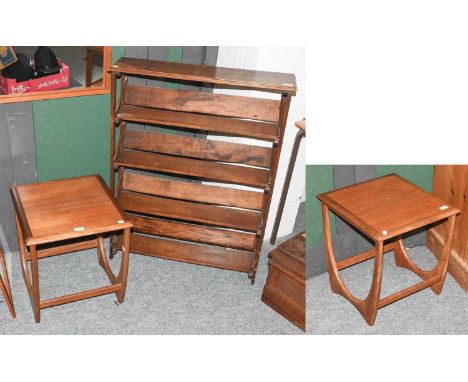 A Pair of Mid 20th Century Teak Lamp Tables, 46cm by 43cm by 49cm; together with an oak open book shelf, 76cm by 20cm by 99cm