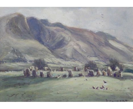 William Manners RBA (fl.1889-1910)Catslerigg Stone Circle, Nr. KeswickSigned, watercolour, together with a watercolour by K E