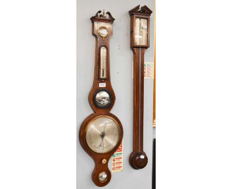 A Mahogany Stick Barometer, single silvered vernier dial, signed L Comitti, Banff, circa 1820, 97cm high; together with a mah