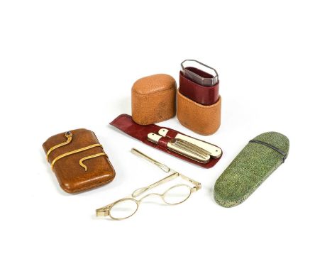 An Edgar Morgan Gilt-Metal-Mounted Leather Cheroot Case, early 20th century, the applied wrythen serpent with blue cabochon t