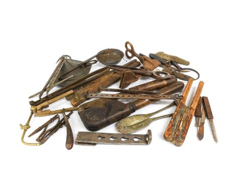 A 19th Century Horse-Tail Docker, with turned wooden handles38cm longA Pair of Steel Sugar CuttersA Steel Adjustable Pan Hook