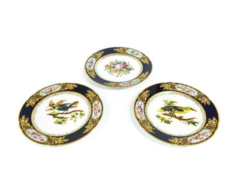 A Pair of Boyer Sr De Feuillet Paris Porcelain Plates, 19th century, with rich blue ground borders having tooled gilt cartouc