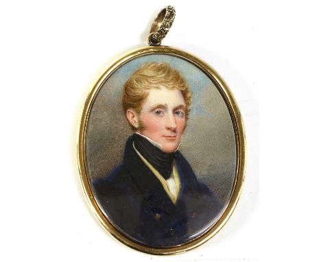 Scottish School (early 19th century): Miniature Portrait of John Meade, bust length, wearing a black stock, yellow waistcoat 