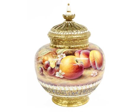 A Royal Worcester Porcelain Potpourri Urn and Cover, by Paul English, with pierced domed cover having pointed knop, further i