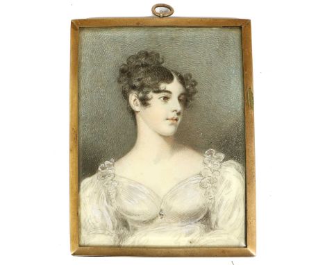 After Sir Thomas Lawrence (1769-1830): Miniature Portrait of Elizabeth, Countess Grosvenor, bust length, wearing a white dres