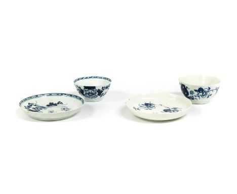 A Chaffers Liverpool Porcelain Teabowl and Saucer, circa 1760, painted in underglaze blue with rocks and peonies saucer 12.5c
