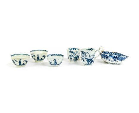 A Worcester Porcelain Teabowl, circa 1758, painted in underglaze blue with the "Walk in the Garden" pattern7cm diameterA Simi