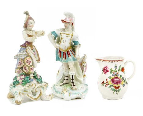 A Derby Porcelain Allegorical Figure of Mars, circa 1770, on Rococo scroll base, patch marks18.5cm highA Bow Figure of a New 