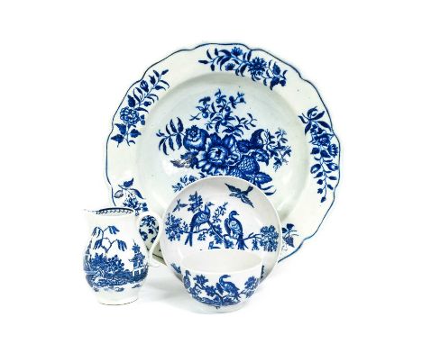 A Lowestoft Porcelain Sparrowbeak Cream Jug, circa 1780, printed in underglaze blue with a chinoiserie landscape,  8cm high A
