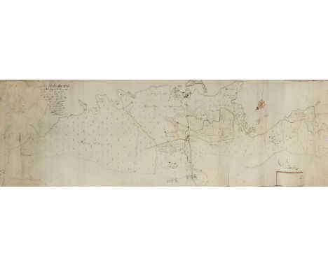 Manuscript MapA manuscript map of a coastal region, possibly Scandinavia, dated 1679, with settlements and names, a compass a