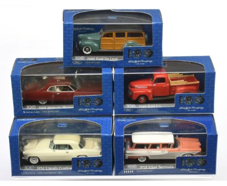 Minichamps a boxed Ford Motor Company 100 Year group to include, 1948 F-1, 1958 Bermuda, 1956 Continental Mk.II plus others s