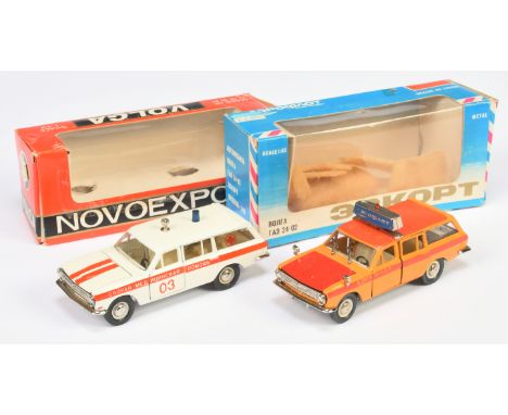 Russian Diecast 1/43rd scale pair (1) Volga Gaz 24 "Aeroflot"&nbsp; Support Vehicle - two tone orange with chrome roof sign, 