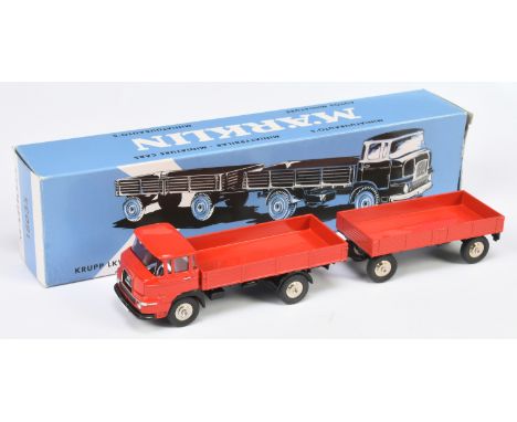 Marklin 18035 Krupp LKW MIT Anhanger "Flatbed" - red, spun hub wheels, black trim - Excellent Plus to Mint in a Good to Excel