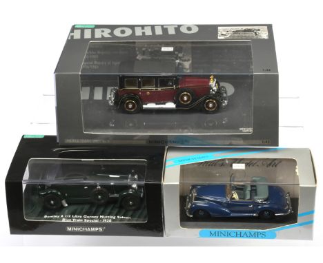 Minichamps, a mixed boxed group to include, (1) Mercedes 770K Emperor HiroHito (2) Bentley 6 Gureny Nutting Saloon Blue Train