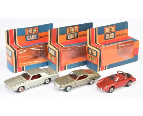 Inter Cars (Nacoral) a boxed group of car to include (1) No.105 Ford Thunderbird (2) No.102 Ford Mustang (3) No.1 Porsche Tar