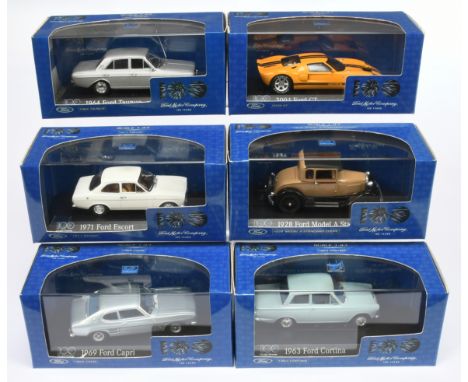 Minichamps a boxed Ford Motor Company 100 Year group to include, 1963 Ford Cortina, 2004 Ford GT, 1971 Ford Escort plus other