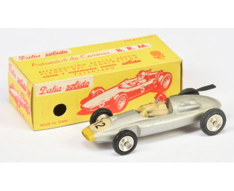 Solido - Dalia (Spain) B.R.M Racing Car silver, spun hubs, racing number 2 - Dalia Base - Excellent in a Good Plus yellow car