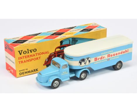 Tekno No.435 Volvo International Transport Lorry - light blue, white roof, silver painted metal hubs, "Brdr. Rosendahl" liver