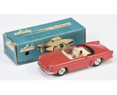 Solido (France) Renault Floride - red body, white plastic interior with figure driver, black tonneau, cast spun hubs - Excell