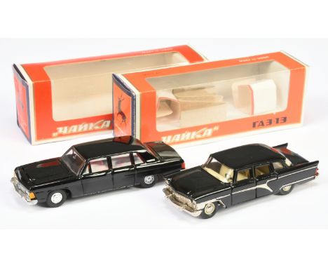 Russian Diecast 1/43rd scale pair of Limouzines (1) Yanka - black, red interior, chrome trim and hubs (2) Yanka Gaz 13 - blac