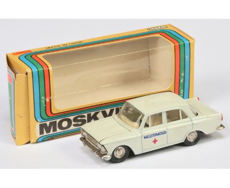 Russian Diecast 1/43rd scale A1 Moskvitch 408 Medic Car - off white, ivory interior, chrome trim and hubs -&nbsp; poor paint 