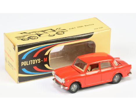 Politoys 526 Fiat 1100 Berlina - bright red body, light tan interior, chrome trim, detailed cast hubs - Excellent, some marks