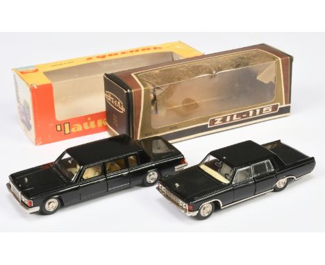 Russian Diecast 1/43rd scale pair of Limouzines (1) Zil 115 - black &amp; grey nterior, chrome trim and hubs (missing flag or