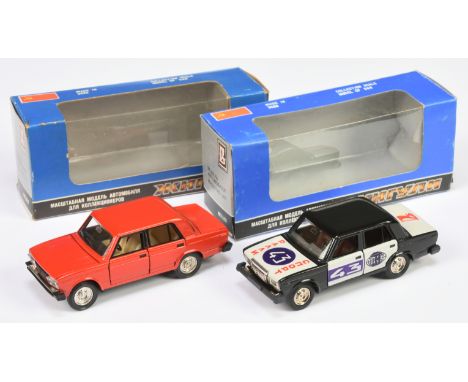 Russian Diecast 1/43rd scale pair (1) Lada Vaz 2105 - orange red body with, light tan interior, chrome interior &amp; hubs (2