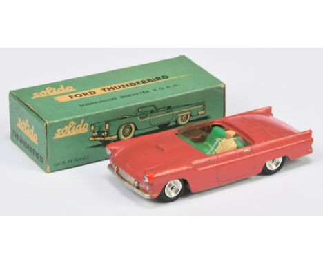 Solido Ford Thunderbird - dark coral body, green interior with figure driver, silver trim, chrome spun hubs - Good to Good Pl