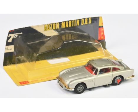 Corgi Toys 270 "James Bond" Aston martin DB5 - Silver body, red interior with "James Bond &amp; Bandit" Figures, gold bumpers