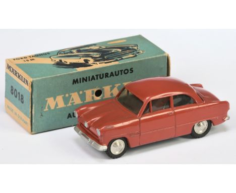 Marklin No.8018 Ford Taunus 15M - reddish brown, cast spun hubs - Excellent in a Good to Good Plus carded picture box. 