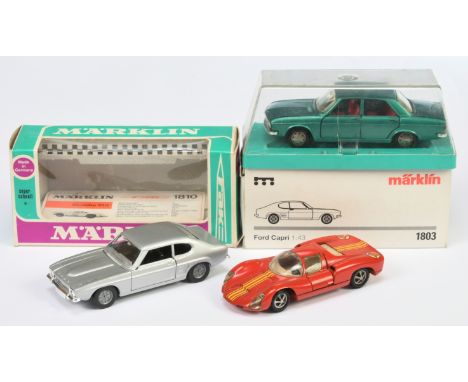 Marklin, a mixed boxed group to include, (1) Marklin 1803 Ford Capri (3) Marklin 1810 Porsche 910 (3) 1821 Audi 100 LS - Good