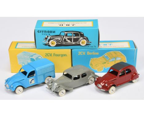 JRD group of more recent issues (1) Citroen 2CV Fourgon - blue Telephone van (2) Citroen 2CV Berline - dark red, charcoal roo