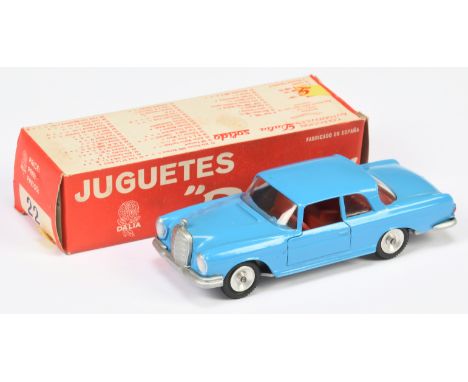 Solido (Dalia) a boxed Mercedes 220 SE - blue body, red seats, silver trim, spun hubs 'Solido base' - Excellent to Near Mint 