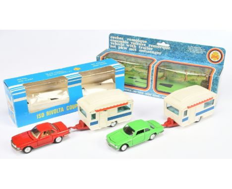 Joal 1/43rd scale pair (1) 2-piece Gift Set comprising Mercedes Benz Mercedes 350 SL - red &amp; Towing Caravan (2) similar b