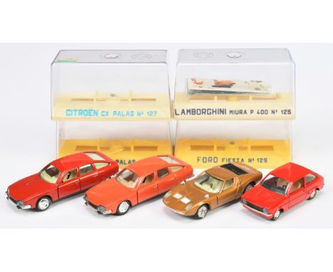 Joal (Spain) a group of Cars (1) 127 Citroen CX Palas - orange (2) 127 similar but red (3) 125 Lamborghini Miura P 400 (4) 12