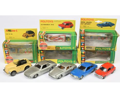 Politoys (Italy), a mixed boxed group to include, E26 Autobianchi A112, E29 Gaz 69 AM (No roof), Art.562 Ferrari 330 GTC Pinn