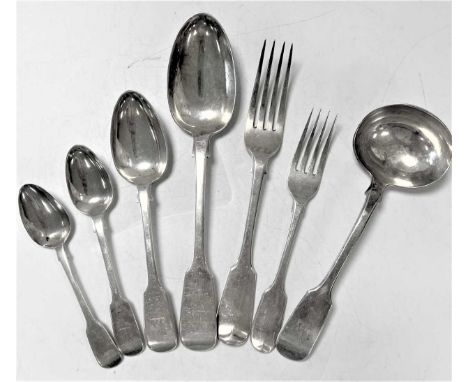 A 38-piece set of Victorian silver flatware with 26 additions, mark of Elizabeth &amp; John Eaton, London 1863, 'Fiddle' patt