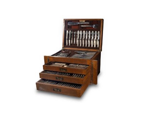 A wooden canteen containing a 186-piece set of silver plated cutlery, flatware &amp; accessories, mark of Mappin &amp; Webb, 