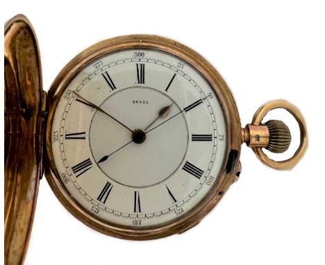 Unsigned - A Victorian 18ct gold full hunter chronograph pocket watch, circa 1897, the white dial, marked 28923, 42mm diamete