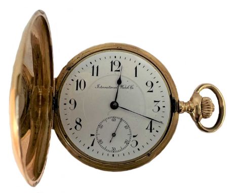 IWC, Schaffhausen - A Swiss 18ct gold hunter pocket watch, circa 1920, the signed white dial, 40mm diameter, with black Arabi