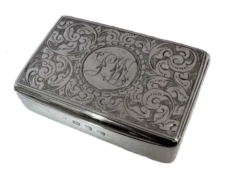 A Victorian silver snuff box, mark indecipherable, Birmingham 1896, of rectangular form, sides plain and polished, part marke